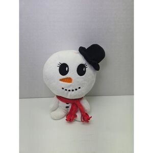Adorable Plush Snowman with Black‎ Bowler Hat & Red Scarf Winter Holiday Decor
